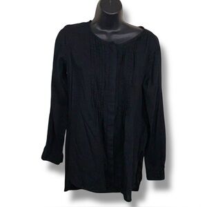 Medium Old Navy Black Cotton Tunic Top Long Sleeve Button Collar Lightweight
